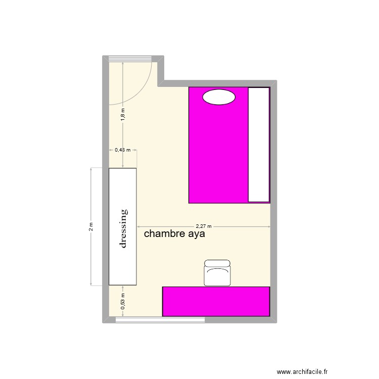 chambre aya. Plan de 1 pièce et 11 m2