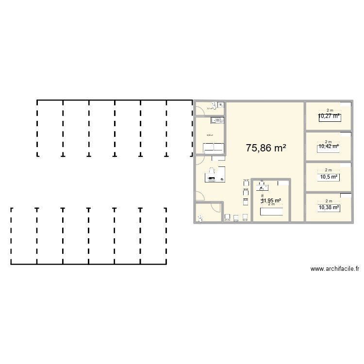 cab sans étage. Plan de 8 pièces et 141 m2
