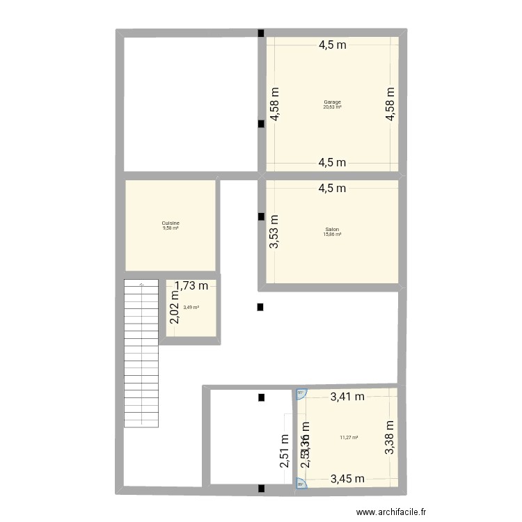Iydyahran. Plan de 5 pièces et 61 m2