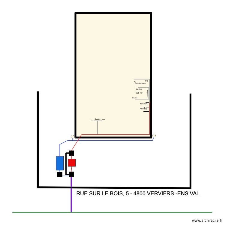 sur le bois. Plan de 1 pièce et 59 m2