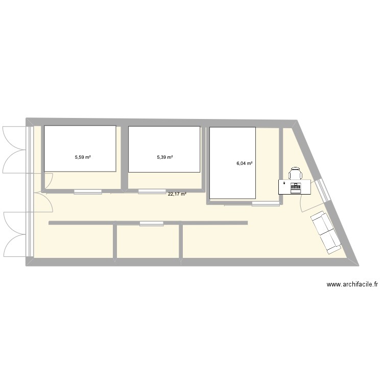 ARC EN CIEL. Plan de 1 pièce et 58 m2
