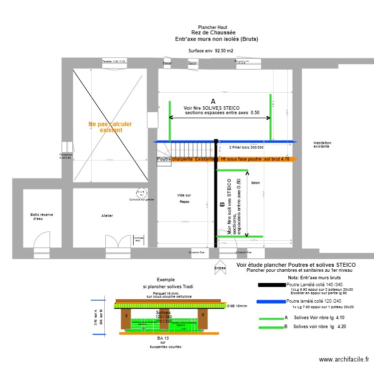 Etude Plancher Ht, R de Ch ''STEICO''. Plan de 0 pièce et 0 m2