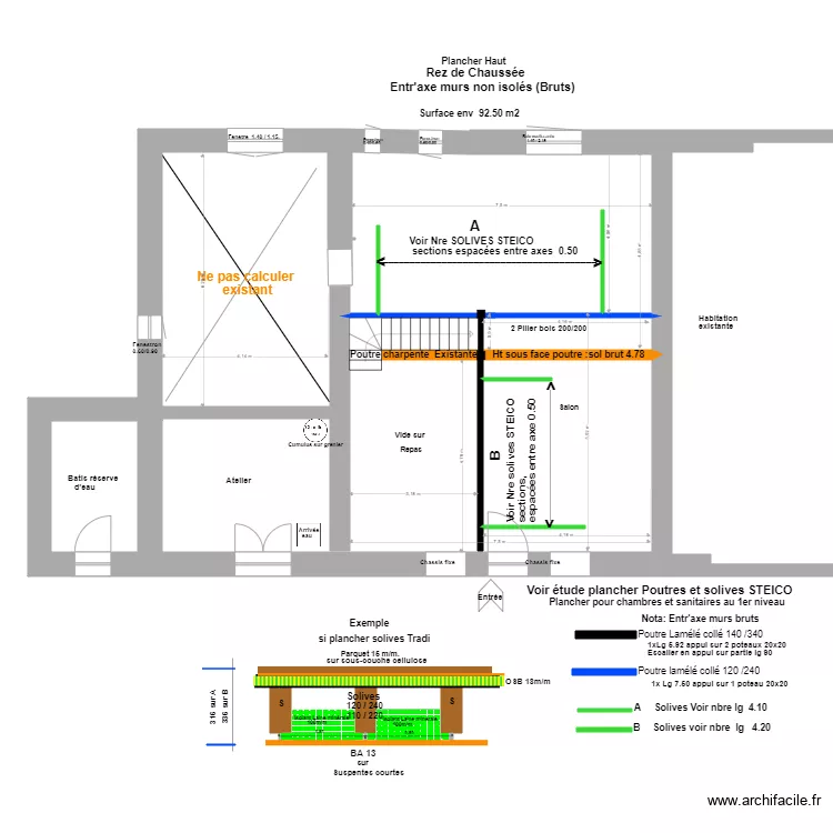 Etude Plancher Ht, R de Ch ''STEICO''. Plan de 