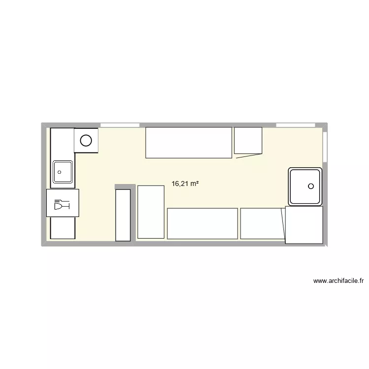 Exemple cuisine 1. Plan de 1  et 16 m²