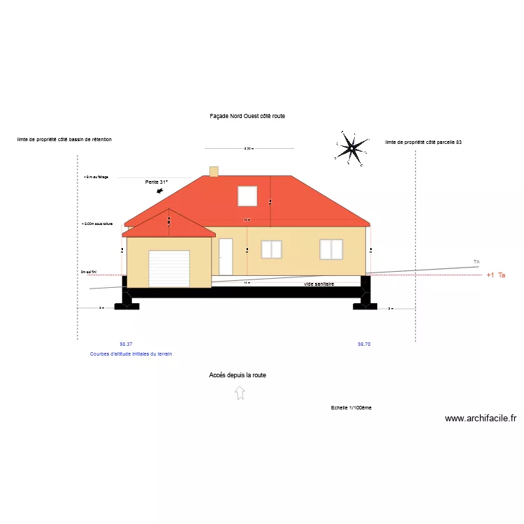 fa&ccedil;ade nord. Plan de 