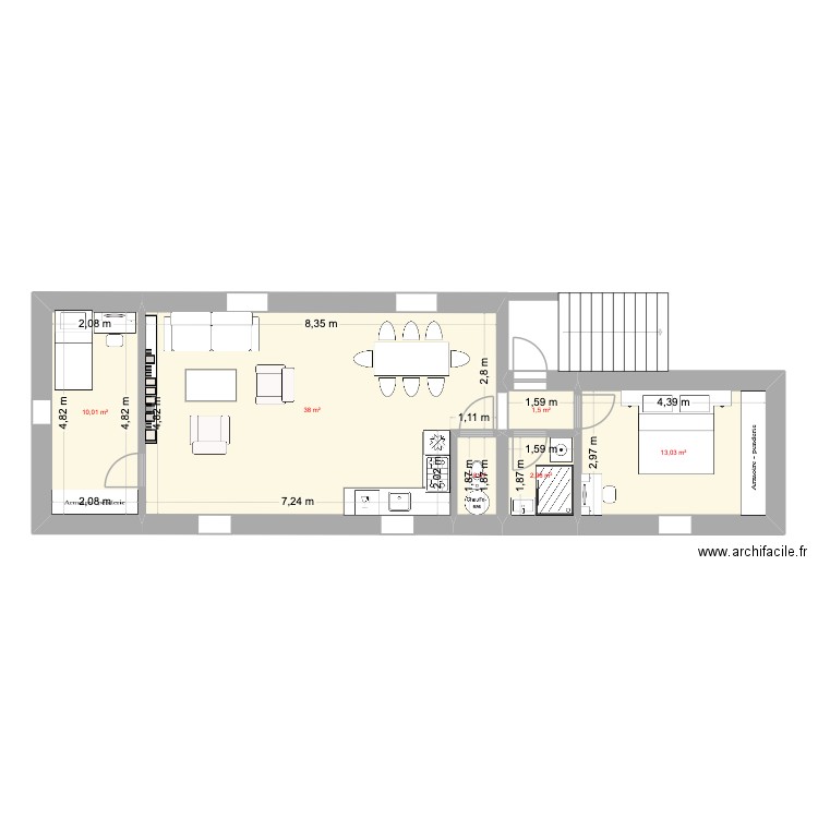 VS1. Plan de 6 pièces et 67 m2