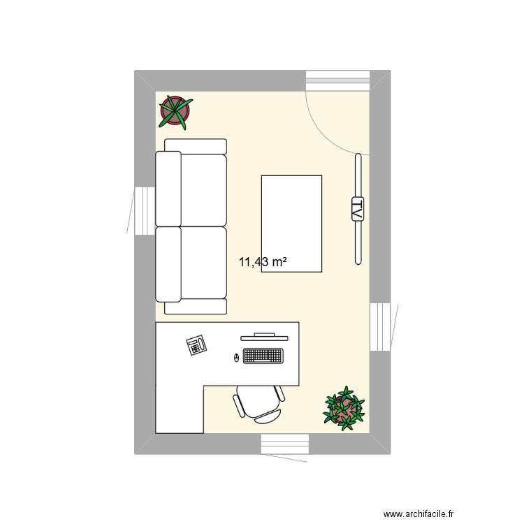 Bureau. Plan de 1 pièce et 11 m2
