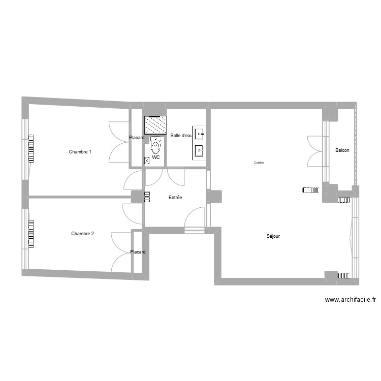 Glasscott. Plan de 17 pièces et 75 m2