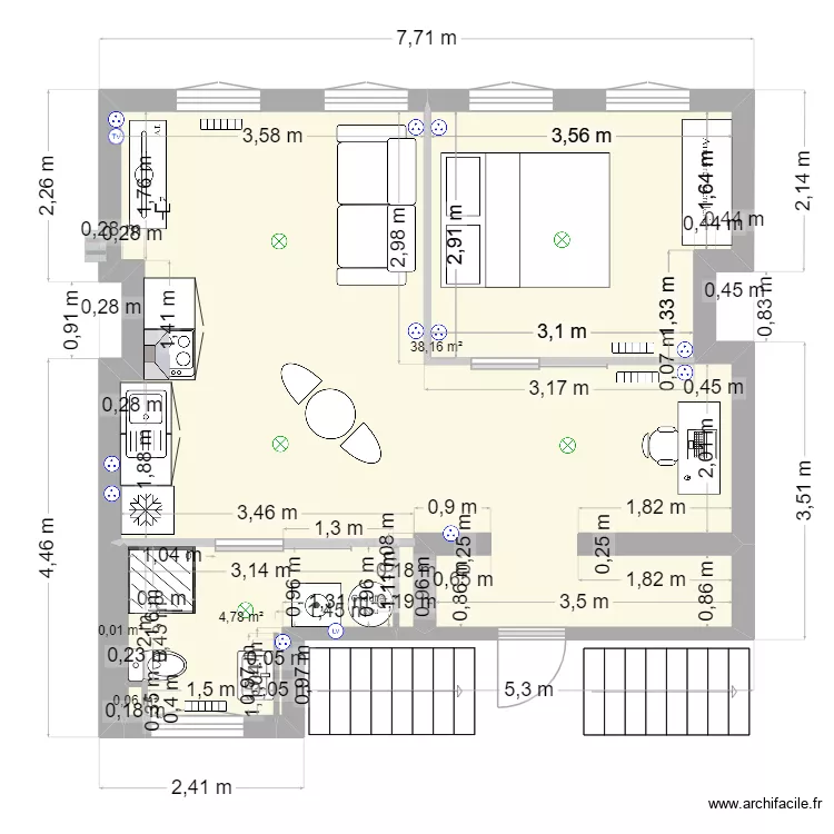 118 dunkerque - appt 3 - 2. Plan de 4  et 43 m²