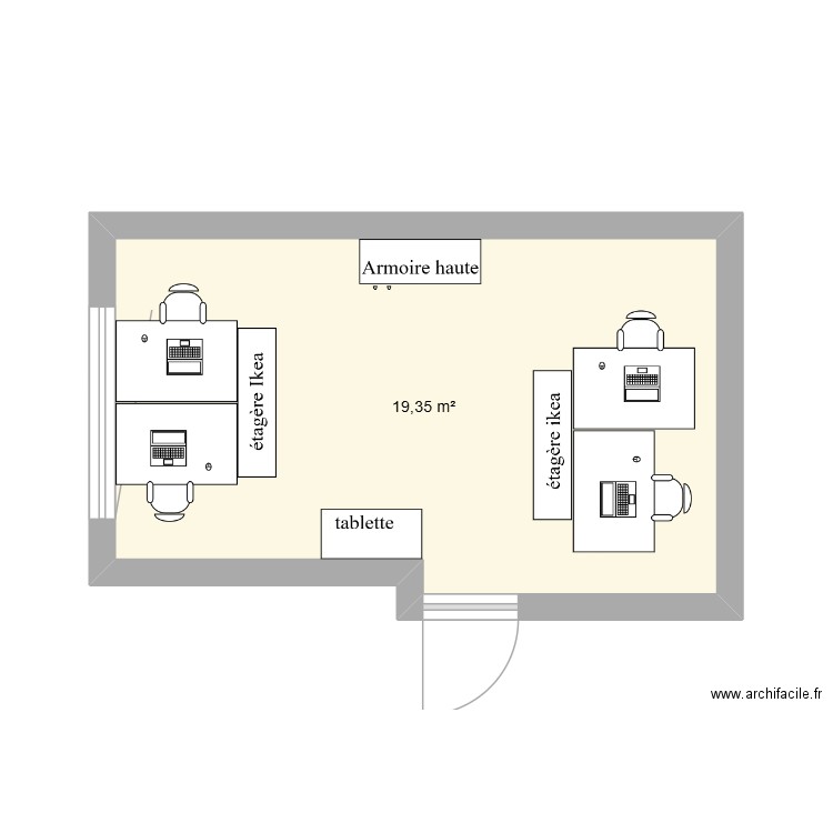 bureau. Plan de 1 pièce et 19 m2