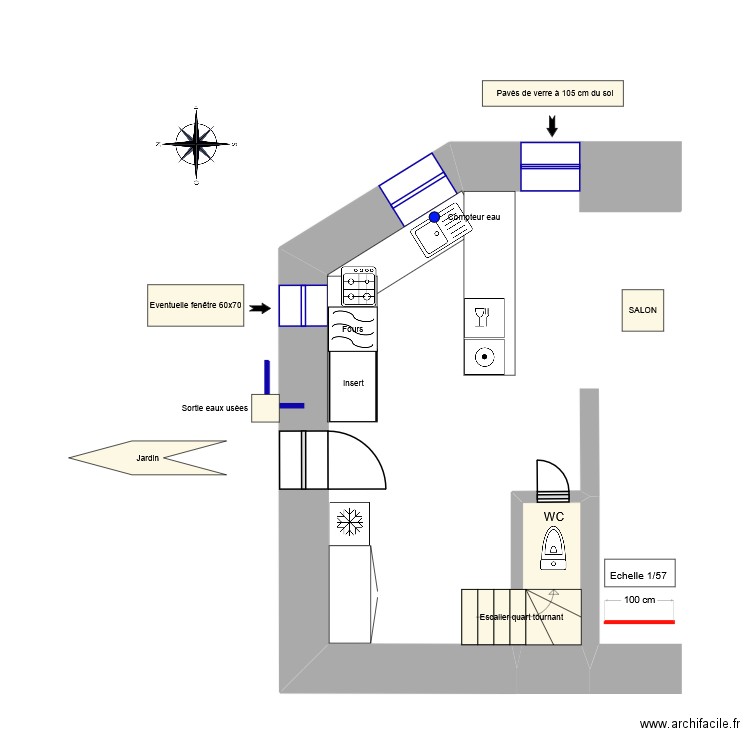 Cuisine. Plan de 1 pièce et 2 m2