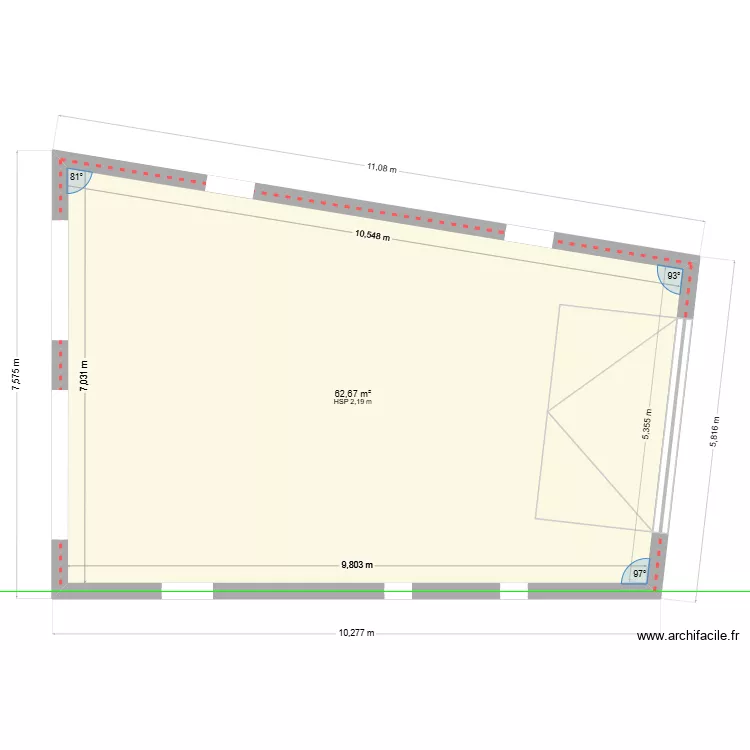 RDC surface __ fen&ecirc;tres __ portes. Plan de 1  et 63 m²