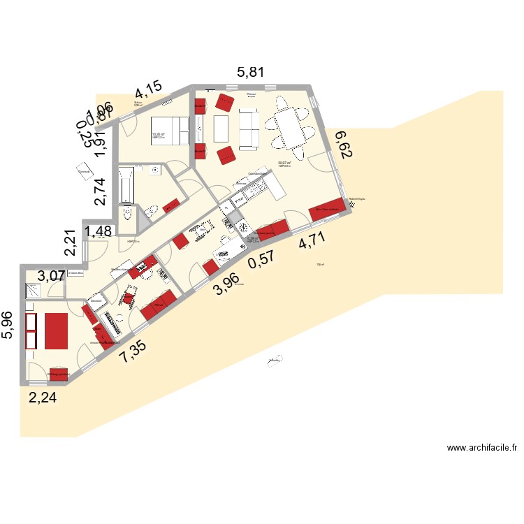 Appart St-Cyr bis parents. Plan de 9 pièces et 110 m2