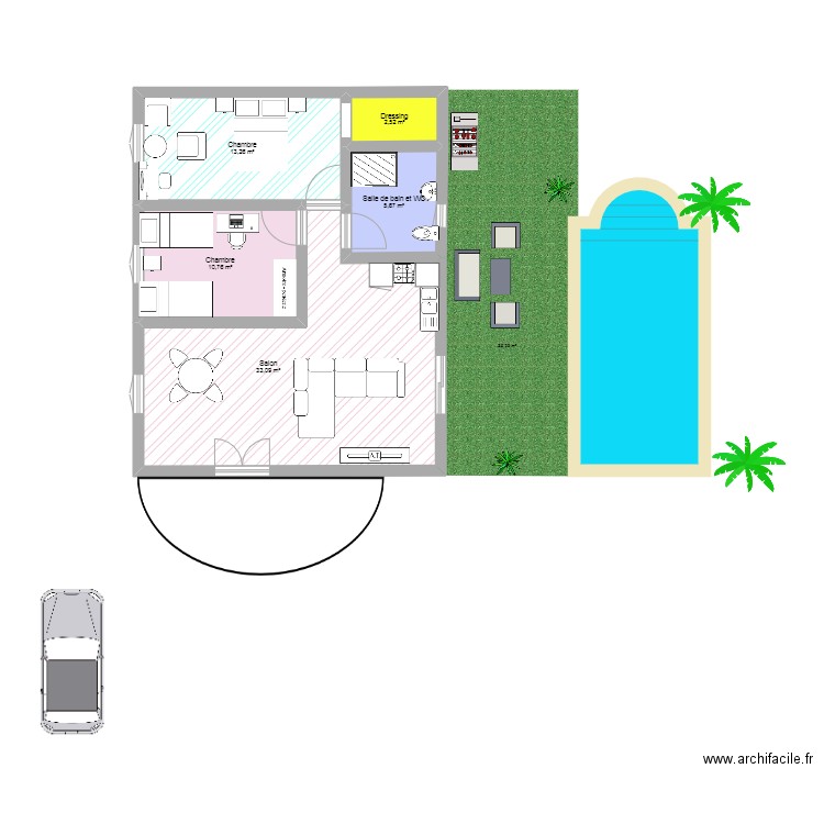 maison mezran. Plan de 5 pièces et 65 m2
