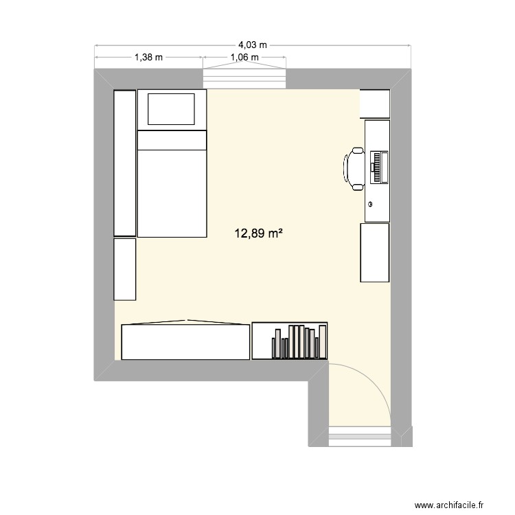 chambre emeline. Plan de 1 pièce et 13 m2