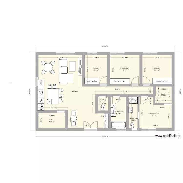 Plan de maison. Plan de 10  et 92 m²