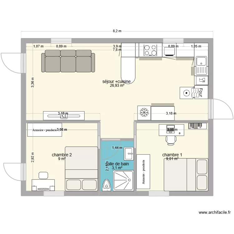 VILANEMARI. Plan de 4 Pièces et 48 m² VILANEMARI. Plan de 4 Pièces et 48 m²