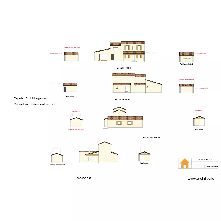 DT : PLAN FACADES PROJET ABRI VELO ouvert. Plan de DT : PLAN FACADES PROJET ABRI VELO ouvert. Plan de