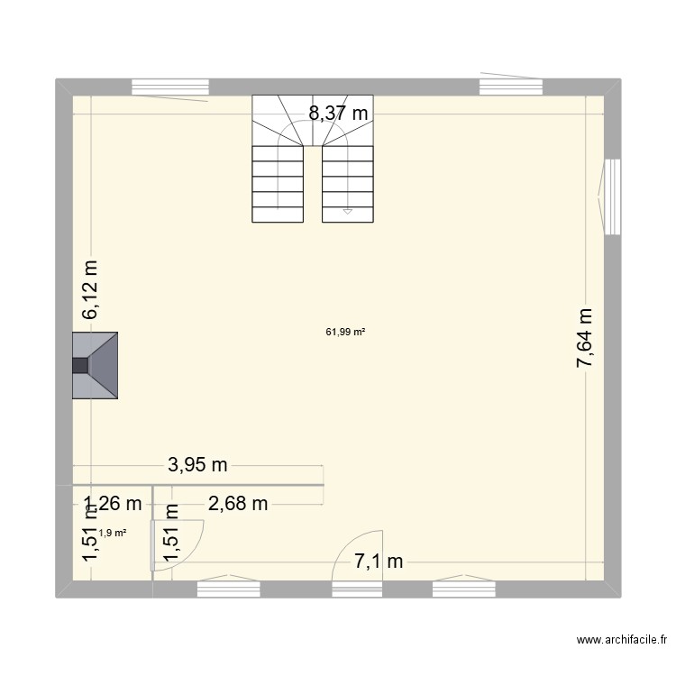plan RDC. Plan de 2 pièces et 64 m2