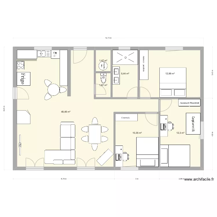Plan chambre 1 et 2. Plan de 