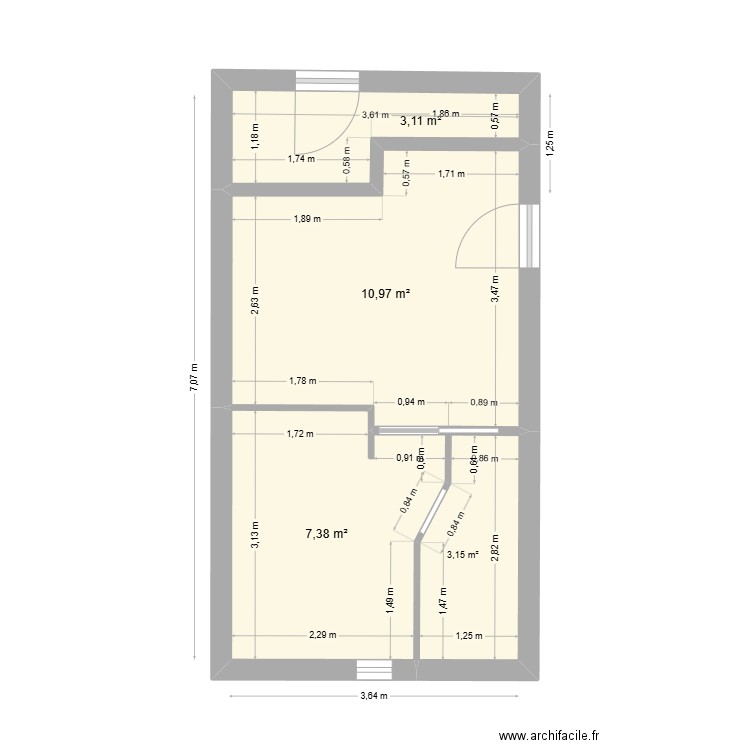 fadom11-5 mesure 2. Plan de 4 pièces et 25 m2