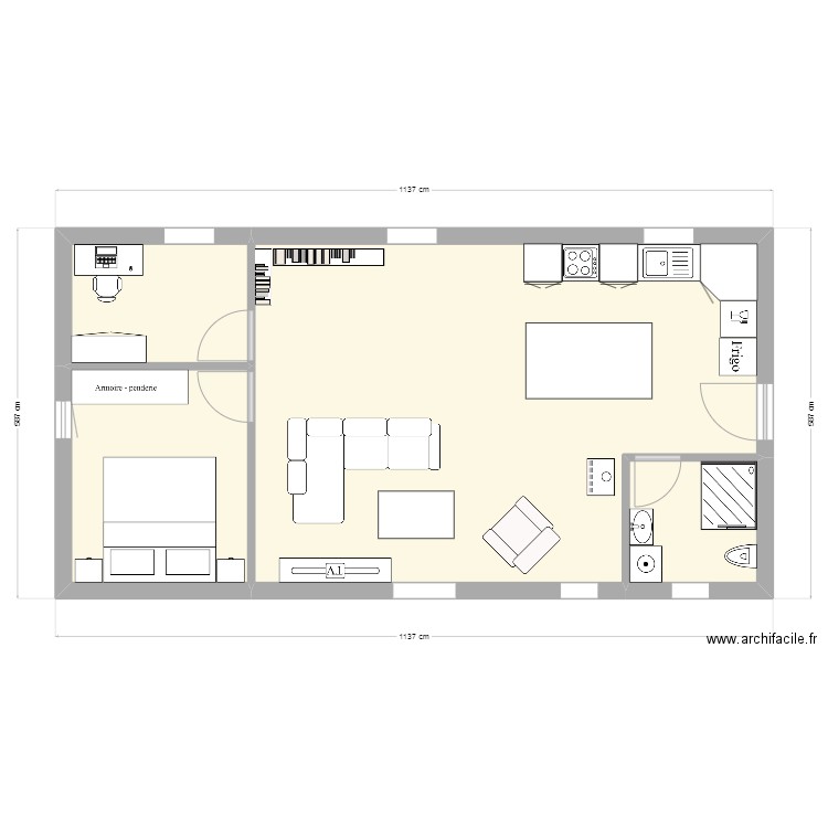 Appart. Plan de 4 pièces et 57 m2