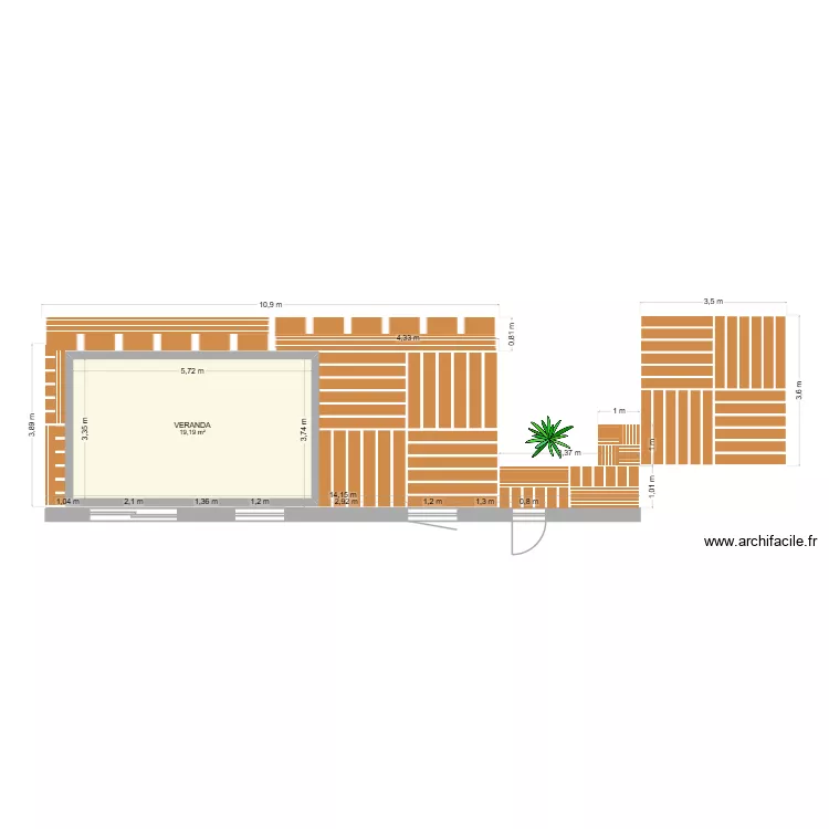 Terrasse. Plan de 1  et 19 m²