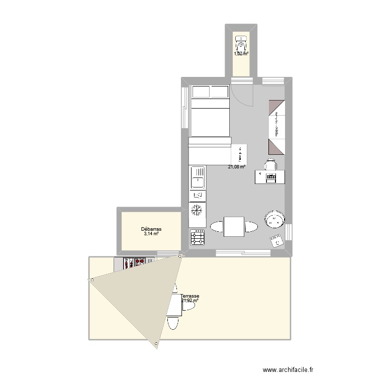 cabane. Plan de 4 pièces et 47 m2