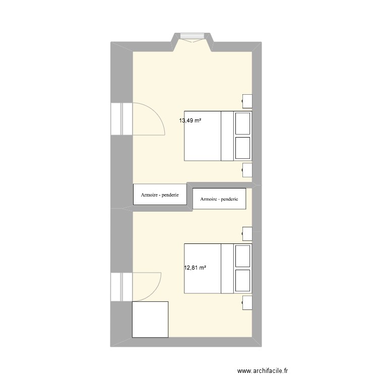 chambres . Plan de 2 pièces et 26 m2