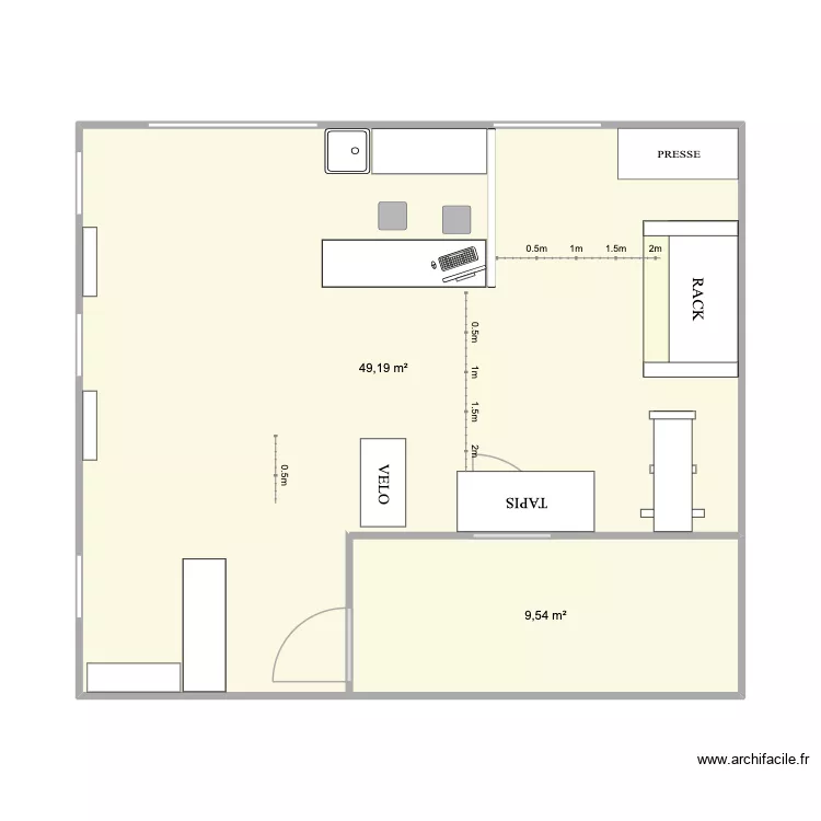 chambres. Plan de 2  et 59 m²
