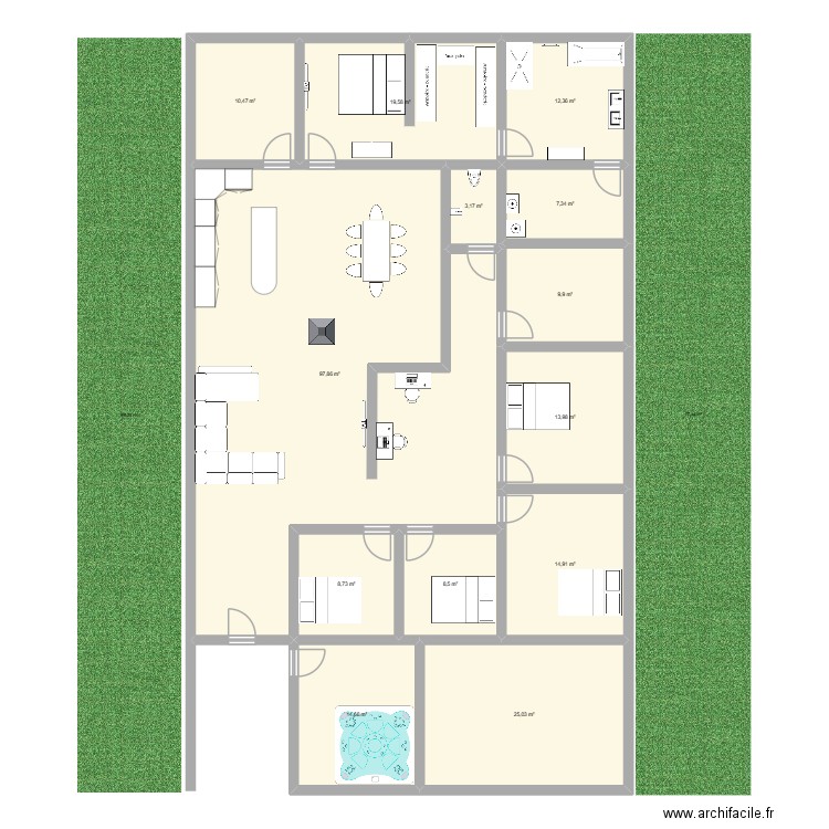 Plan hangars. Plan de 13 pièces et 247 m2