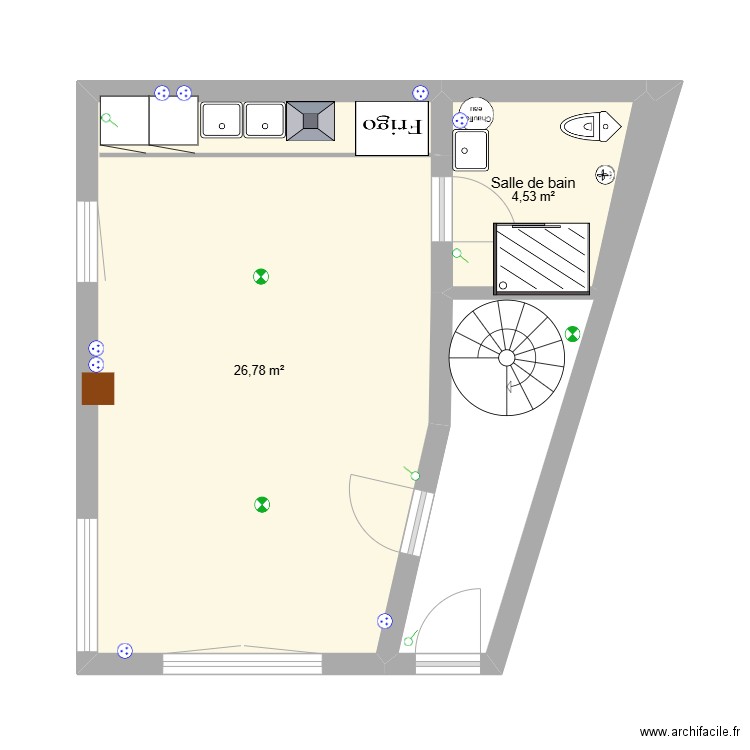 THIERS rdc. Plan de 2 pièces et 31 m2