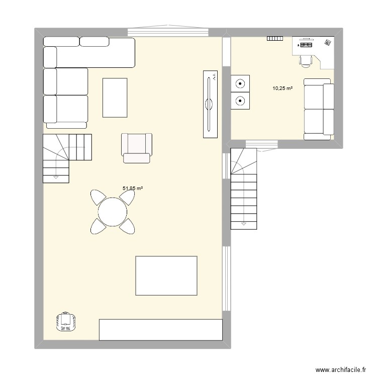 Grange. Plan de 2 pièces et 62 m2