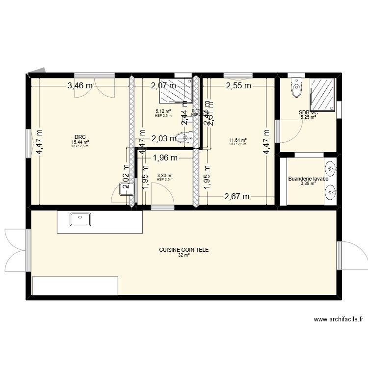 RDC Aménagement. Plan de 8 pièces et 77 m2