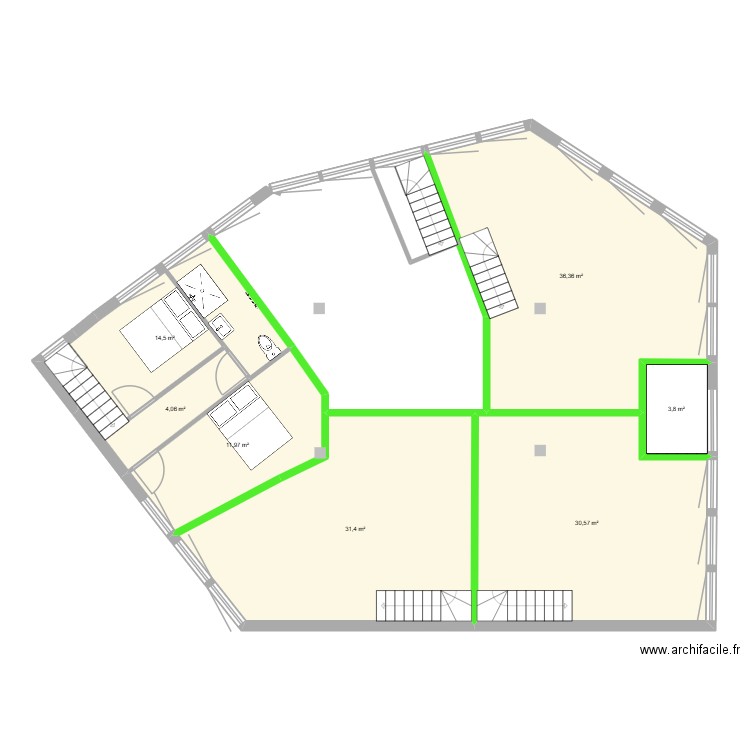 Bara plan sousplex. Plan de 7 pièces et 133 m2