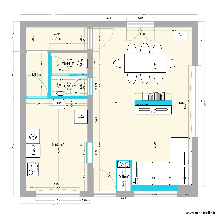 Maison Riom - RDC - Cuisine à gauche. Plan de 9 pièces et 48 m2