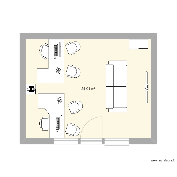 bureau. Plan de 1 pièce et 24 m2
