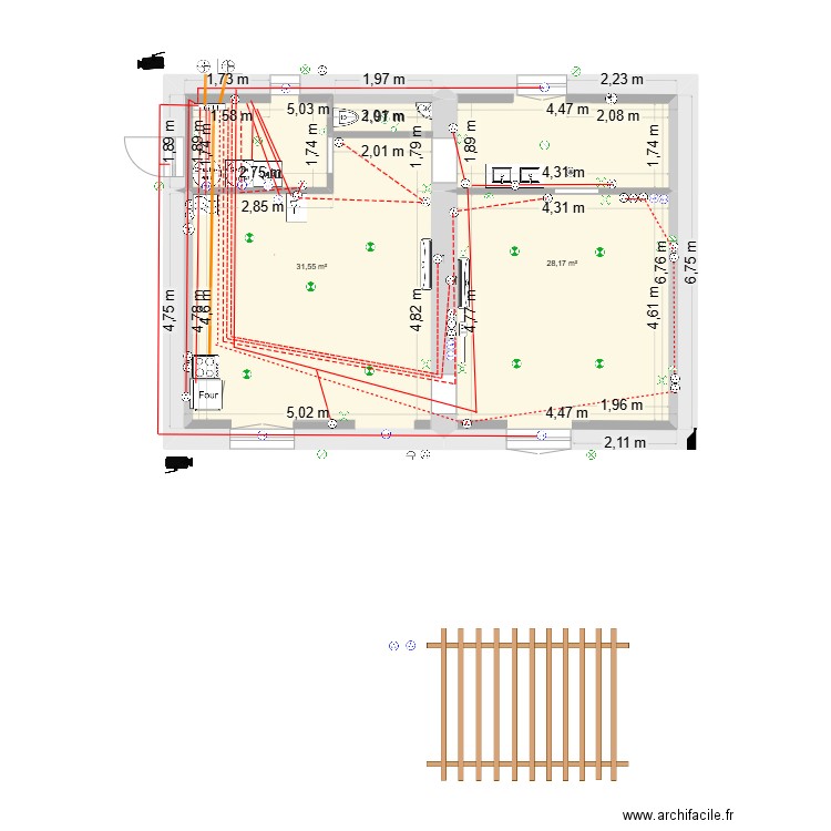 Antoine cable reseau. Plan de 2 pièces et 60 m2