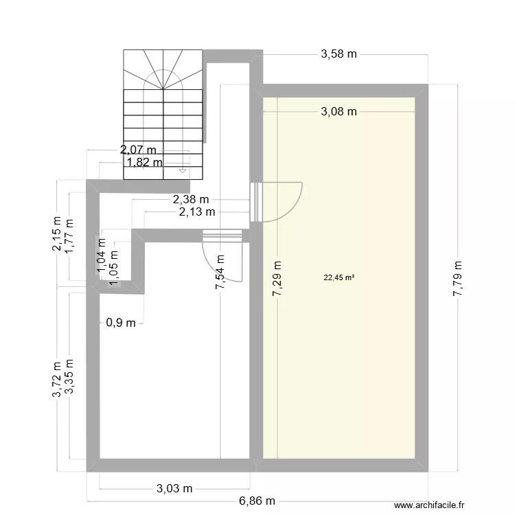 plan loft Steve. Plan de 1 Pièce et 22 m²
