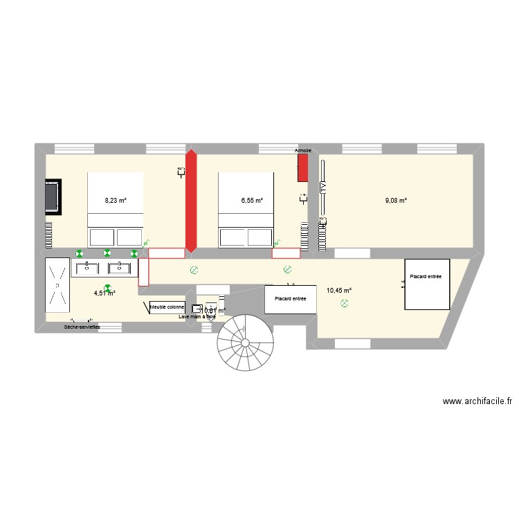 Appart  1. Plan de 6 pièces et 39 m2