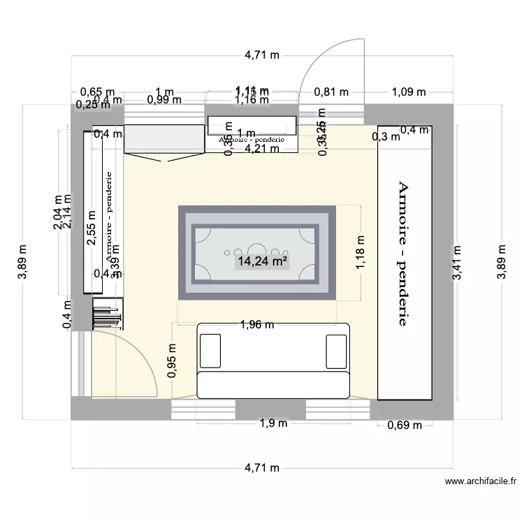 dressing1. Plan de 1  et 14 m²
