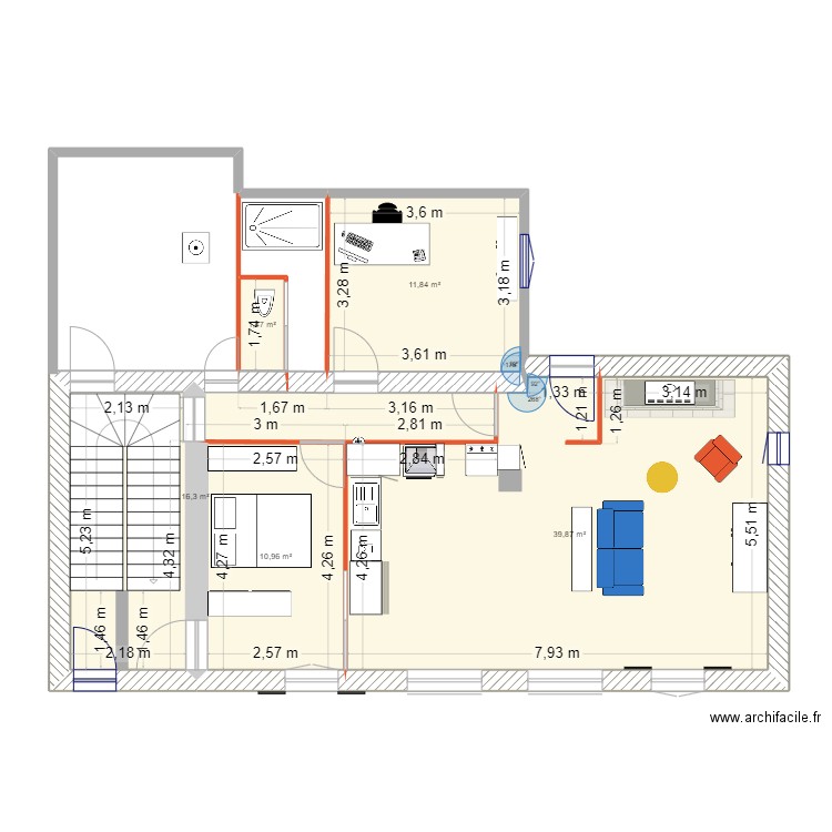 Projet 1. Plan de 5 pièces et 80 m2