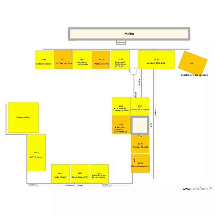 Place village Vierge. Plan de 3  et 38 m²
