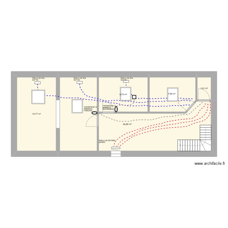 PLAN CLIM ETAGE. Plan de 5 pièces et 70 m2