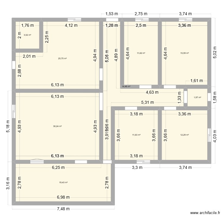 planPK16-3. Plan de 10 pièces et 148 m2