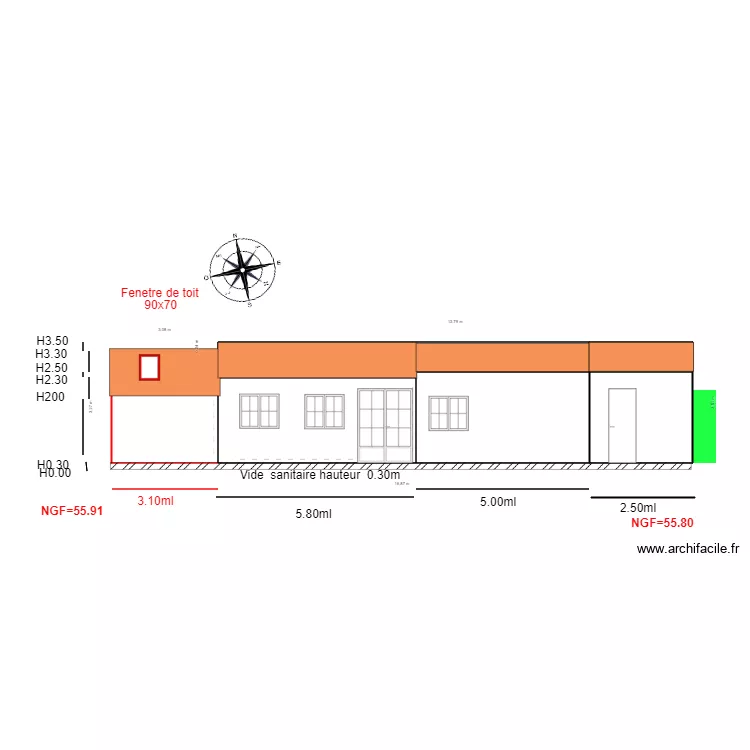 Facade SUD                                chalet 67. Plan de 
