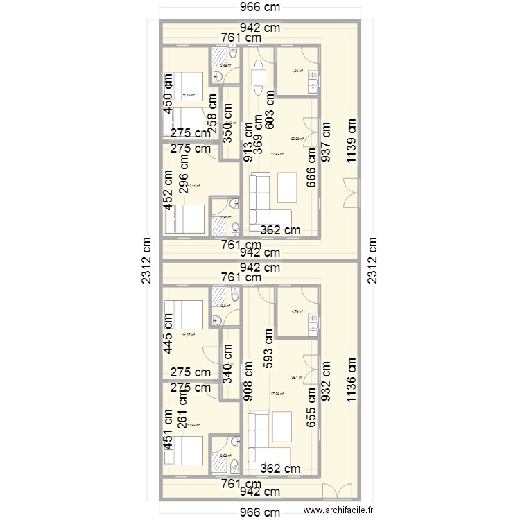 gametigi. Plan de 16 pièces et 202 m2