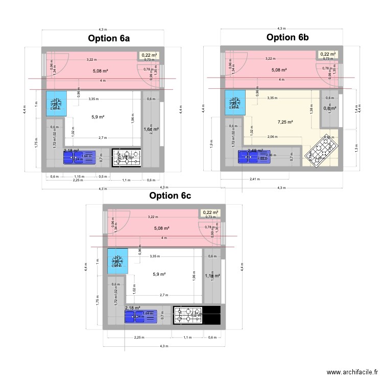 Cuisine Amenagement. Plan de 17 pièces et 47 m2