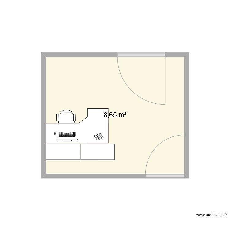 bureau. Plan de 1 pièce et 9 m2