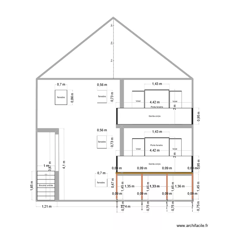 Plan de masse avec l'extension. Plan de 4  et 38 m²